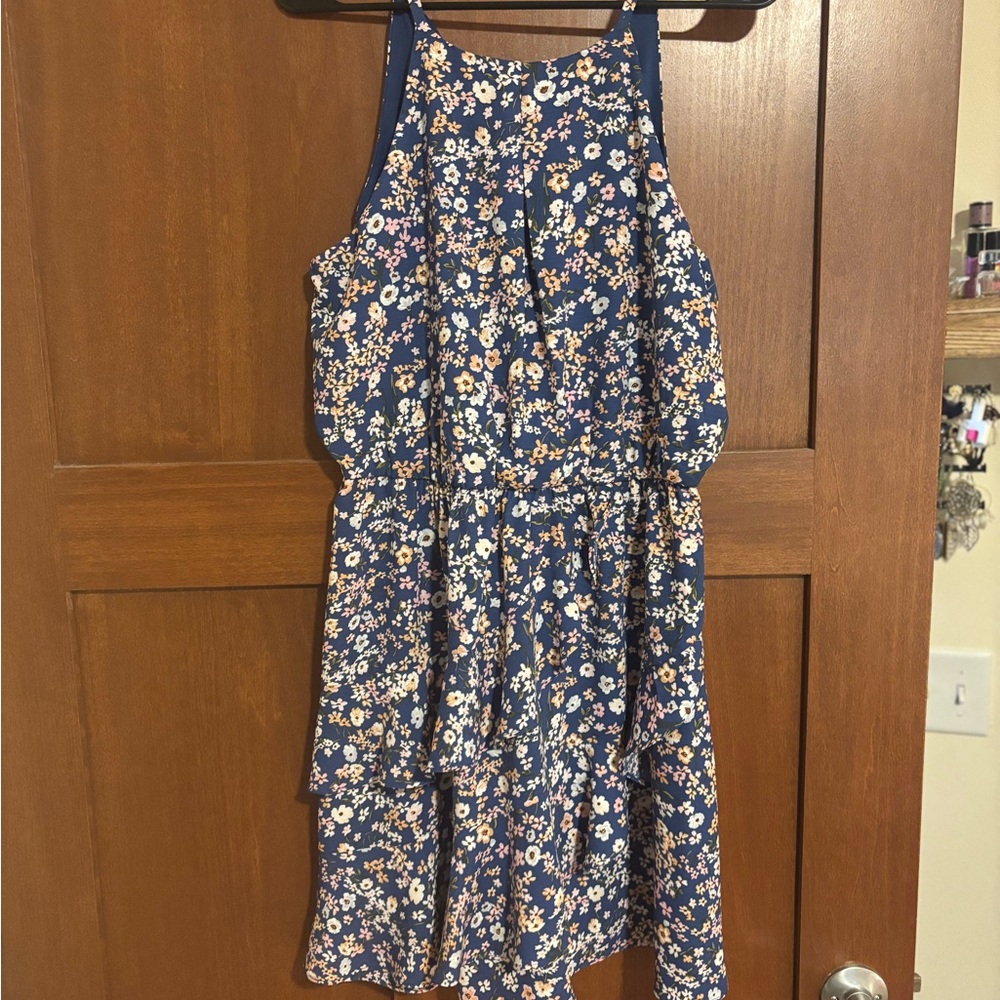 Iz Byer Blue Floral Halter Dress